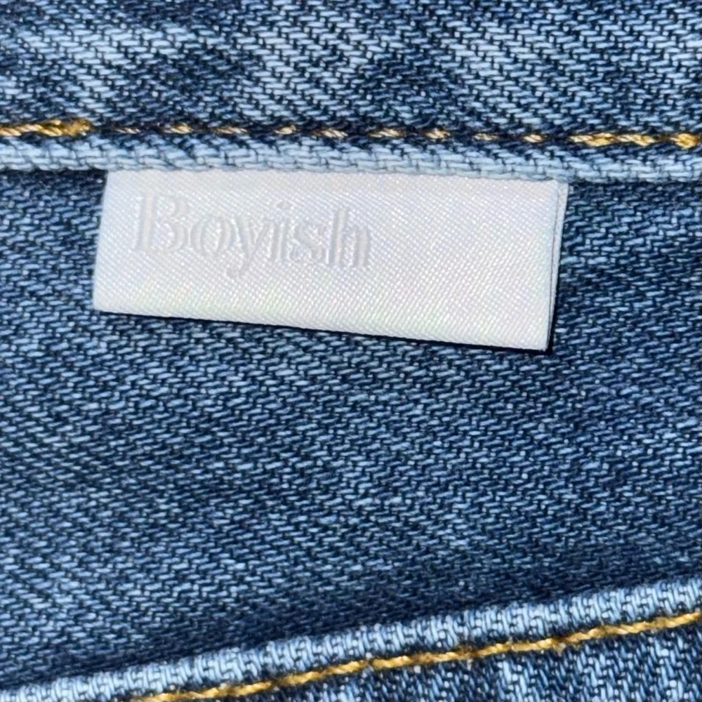 👖🛹 BOYISH Billy Straight Denim Jeans‎ Medium Wash Distressed Eco Women's Sz 27